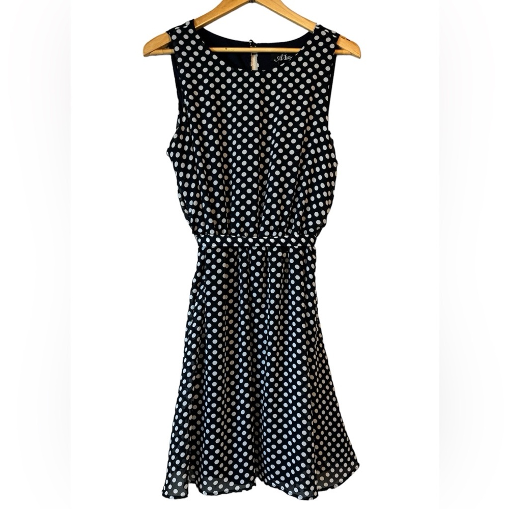 A-List | Navy & White Polka Dot Sleeveless Dress | Sz L